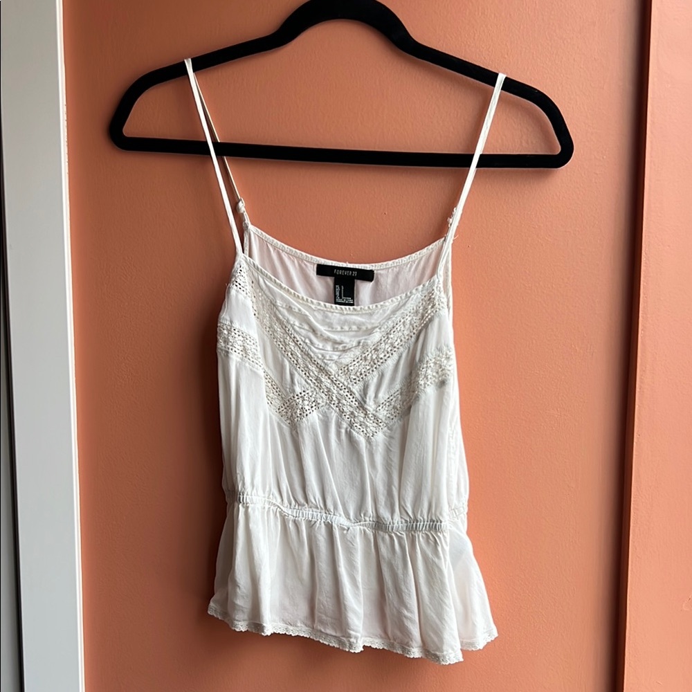 Forever21 White Fitted Peplum Camisole
